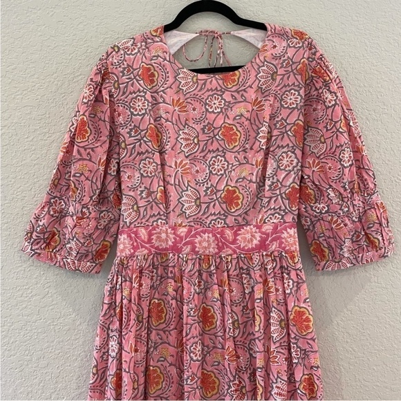 "Rosewater Reverie" Madison Mathews Boho Maxi Dress Backless Cotton Dress Large - Picture 4 of 14